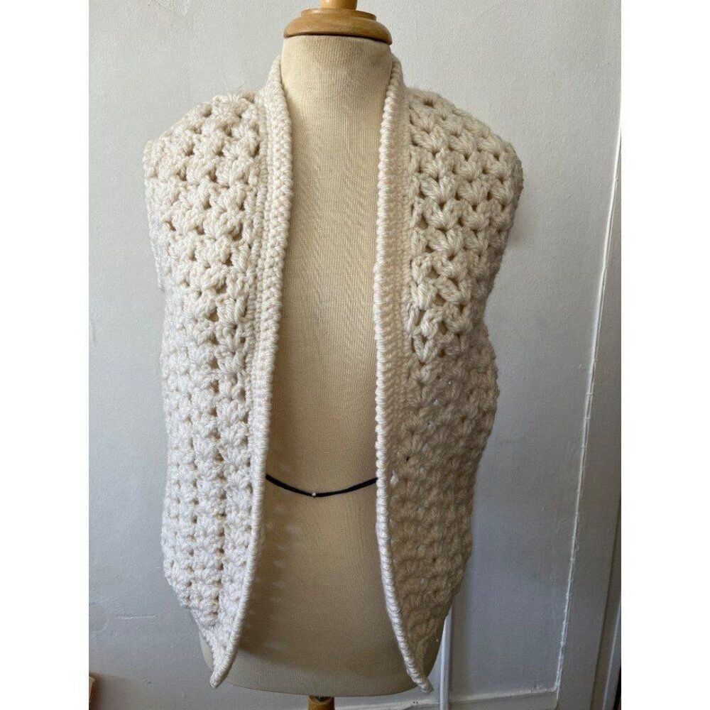 Handmade Boho Crochet Vest Sz M Cream Prairie Hippie Festival Rustic Cottagecore